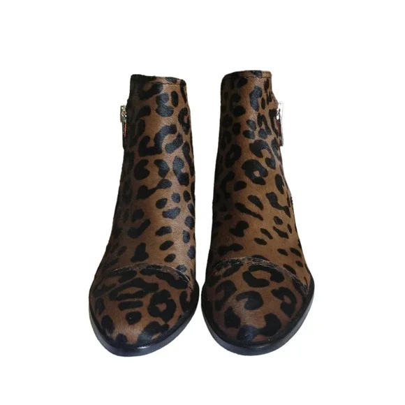 Paige Leather Leopard Print Ankle Jessie Boot‎ Booties Side Zip Brown Size 7 New